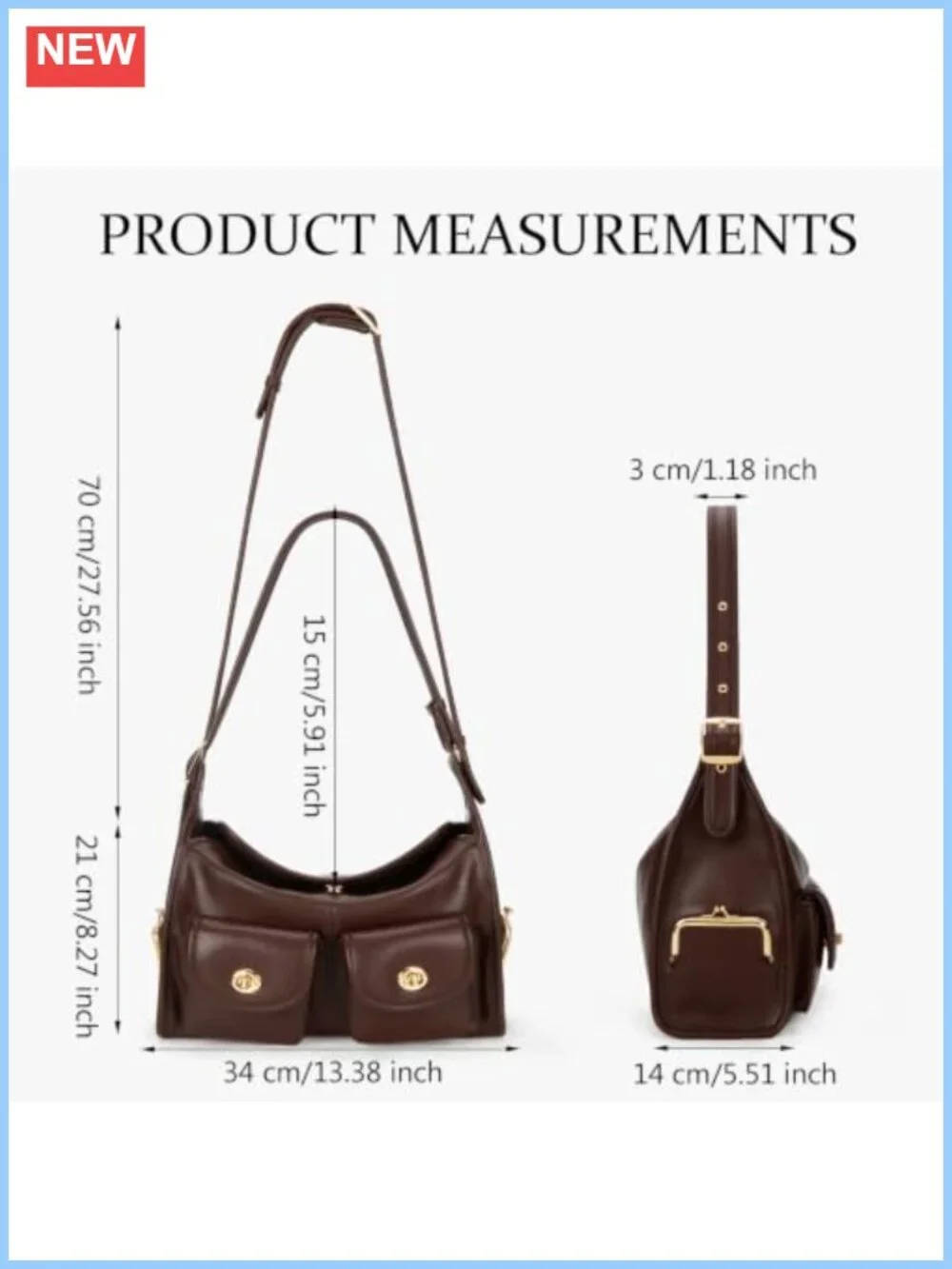 Large Hobo Shoulder Bag Faux Leather Multi-Pocket Turn Lock Everyday Purse